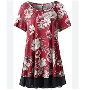 LARACE PLUS SIZE TUNIC w/short sleeve in floral fabric, size 5X, B69, $32.50